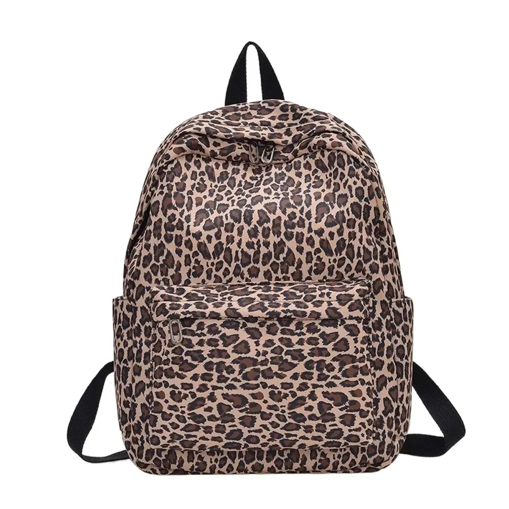 sac à dos pour ordinateur portable en nylon imprimé léopard, sac à dos rétro, sac d'école pour étudiants, sac à dos durable avec sangles fixes, grande capacité, pour usage quotidien