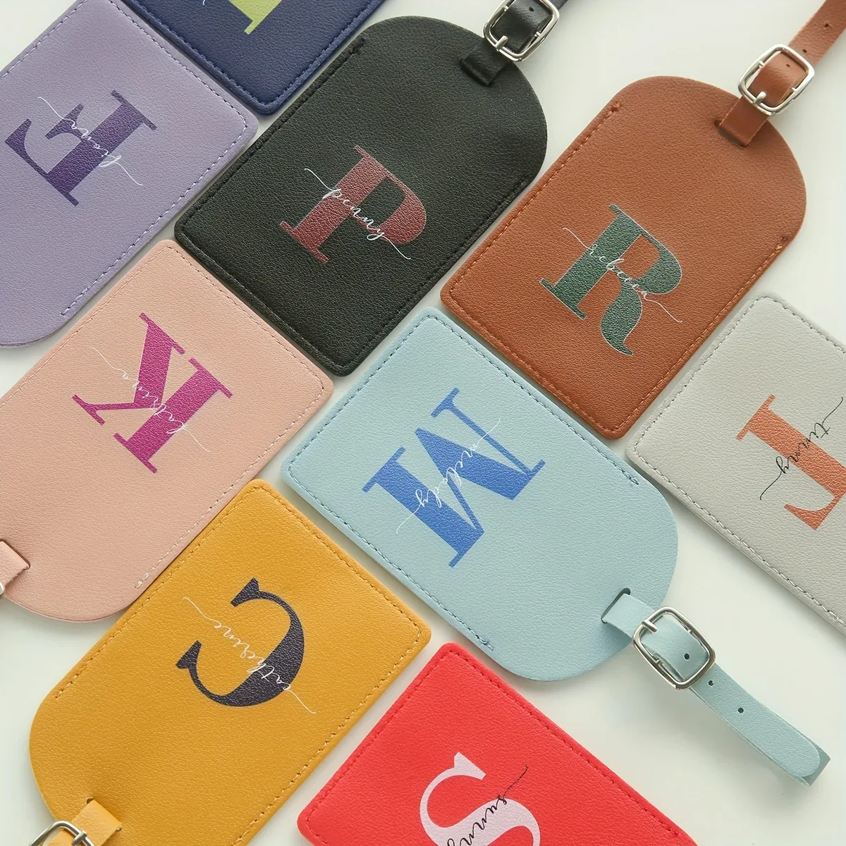 étiquette de bagage personnalisée avec nom et initiales pour valises, étiquettes de bagage colorées avec monogramme personnalisé et carte de nom avec protection de la vie privée