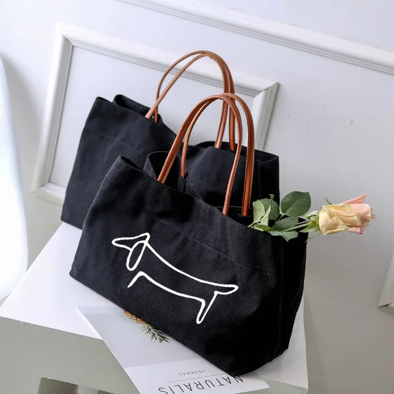 sac fourre-tout en toile pour femme, sac de travail, sac de plage, sac à provisions, cadeau pour les amoureux des chiens, mode pour femme, imprimé chien teckel