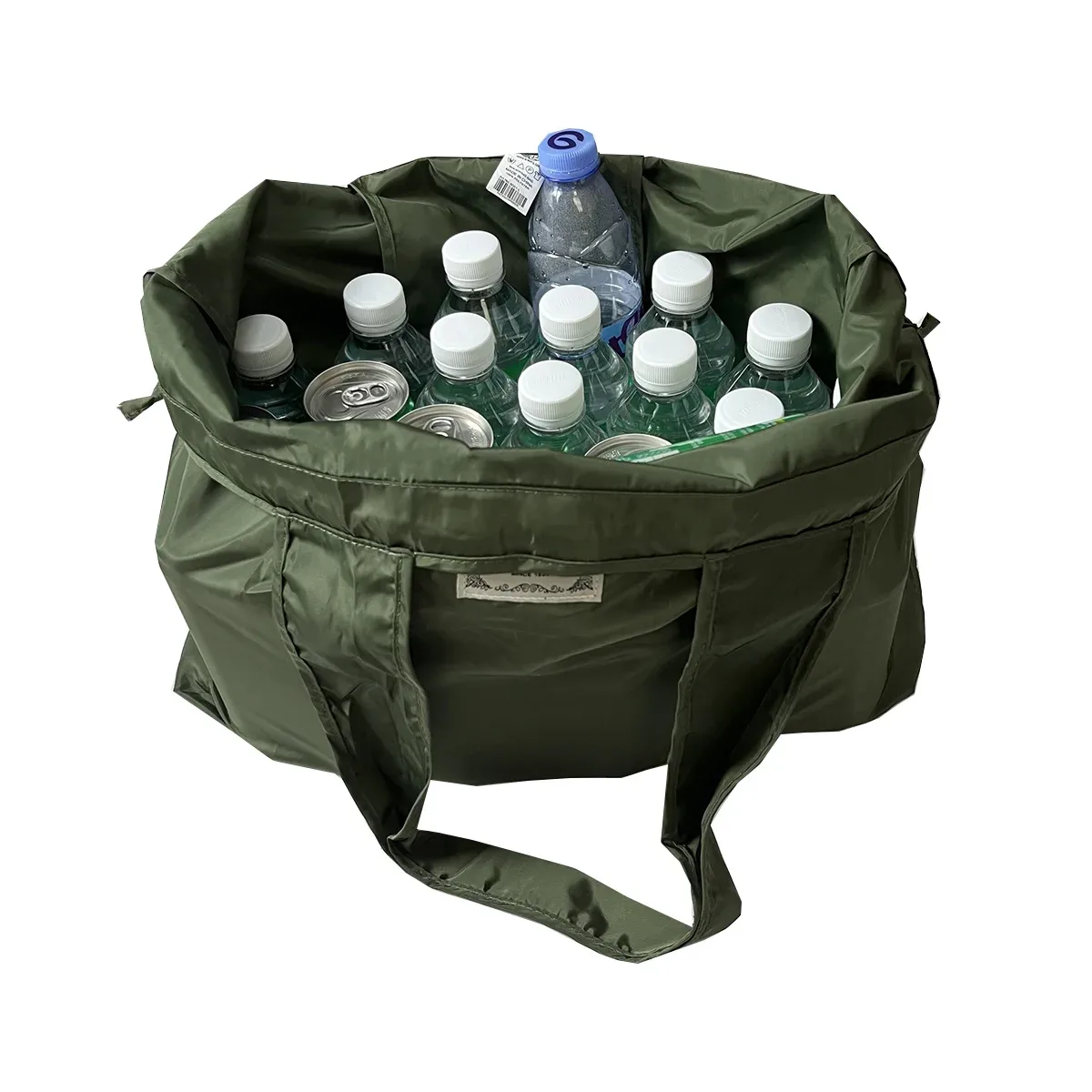 sac de courses pliable extra large de couleur unie avec cordon de serrage, sac fourre-tout et sac à bandoulière portable