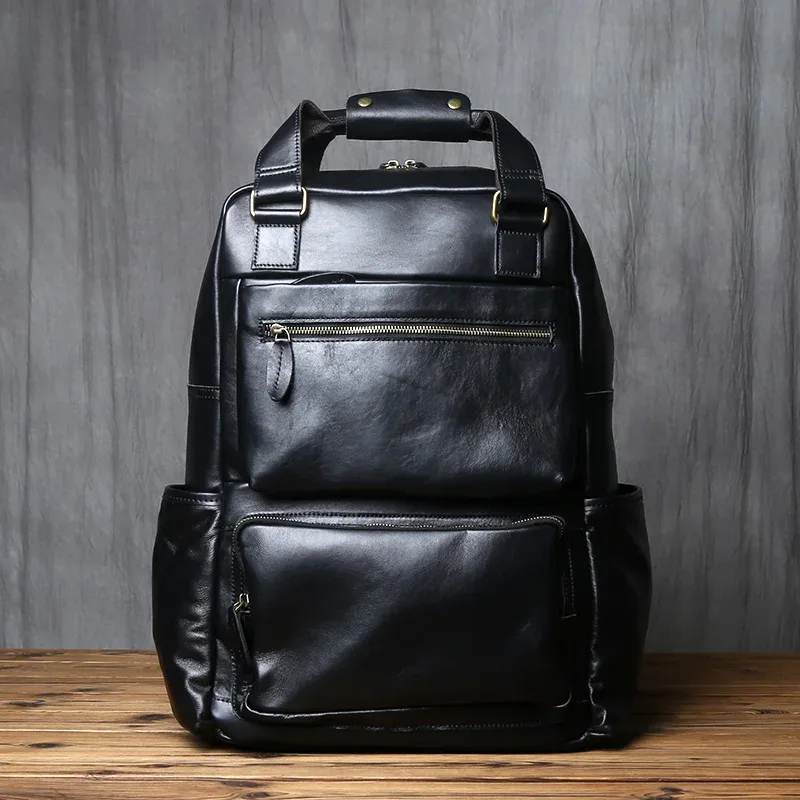 sac à dos rétro en cuir pour hommes, couche supérieure en cuir, grande capacité, sac d'ordinateur, crazy horse, loisirs, voyage, nzpj