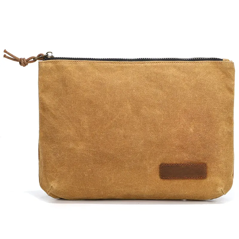 pochette zippée en toile cirée rétro et minimaliste, trousse de toilette personnalisée, trousse à crayons zippée, organisateur polyvalent, sac pour homme