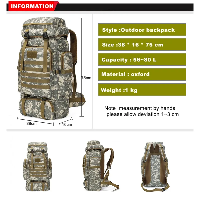 sac à dos oxford de grande capacité, 80l, 900d, étanche, militaire, pour activités en plein air, camping, randonnée, trekking, pêche, chasse