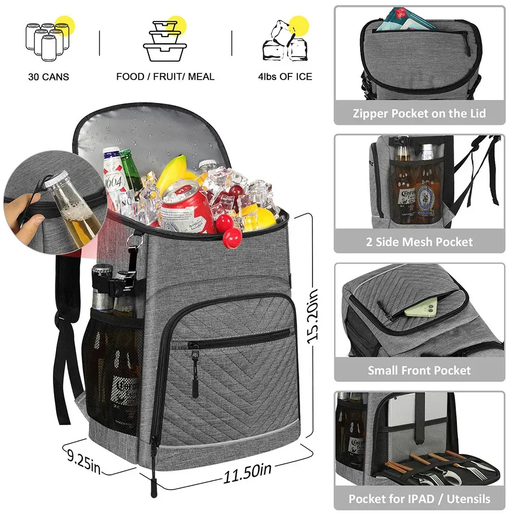 nouveau sac à dos isolé multifonctionnel matelassé sac à dos isotherme étanche camping en plein air grand