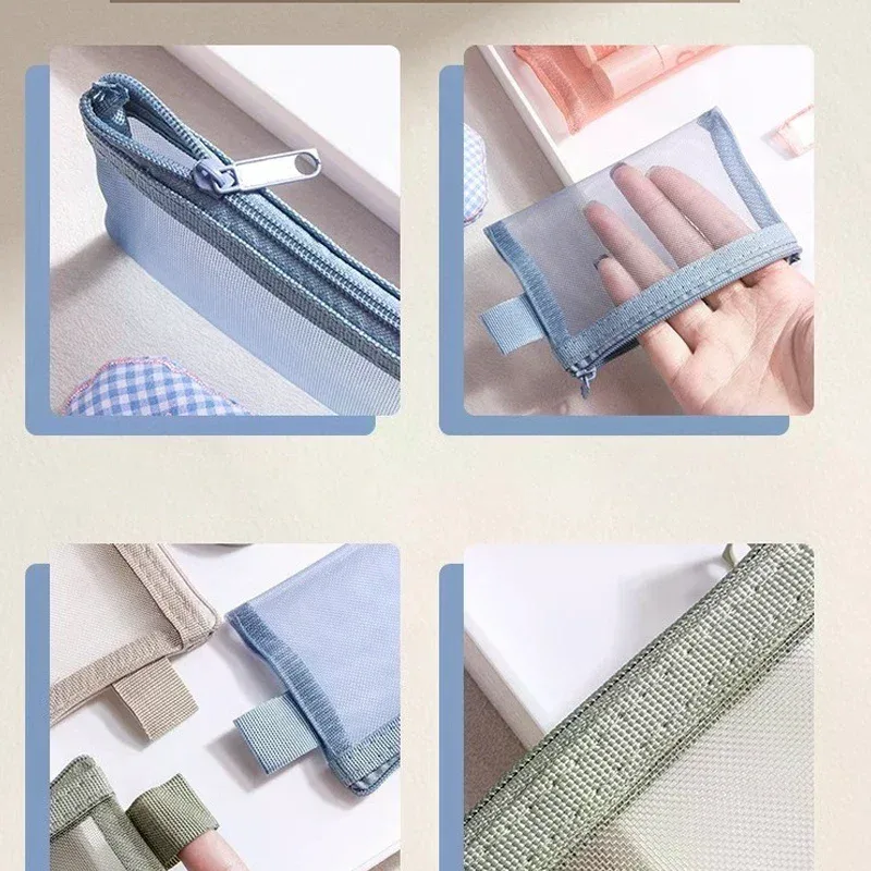 1 pièce nouvelle mini pochette de rangement portable en maille carrée avec fermeture éclair, porte-monnaie de voyage