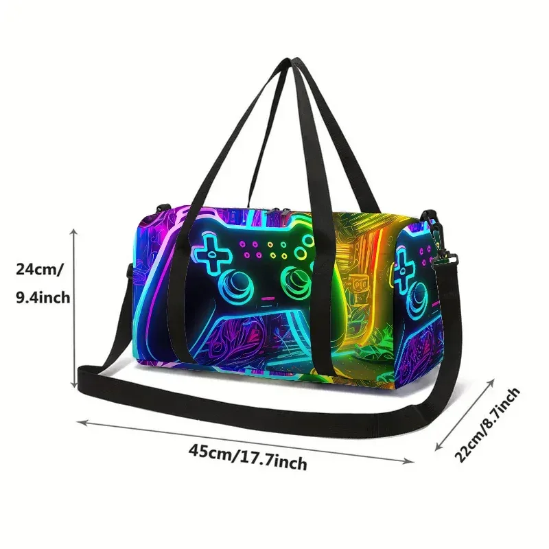 sac de voyage grande capacité pour enfants, motif manette de jeu néon, idéal pour garçons et filles, cadeau parfait, sac de voyage 2d dessin animé, sac à main pour enfants