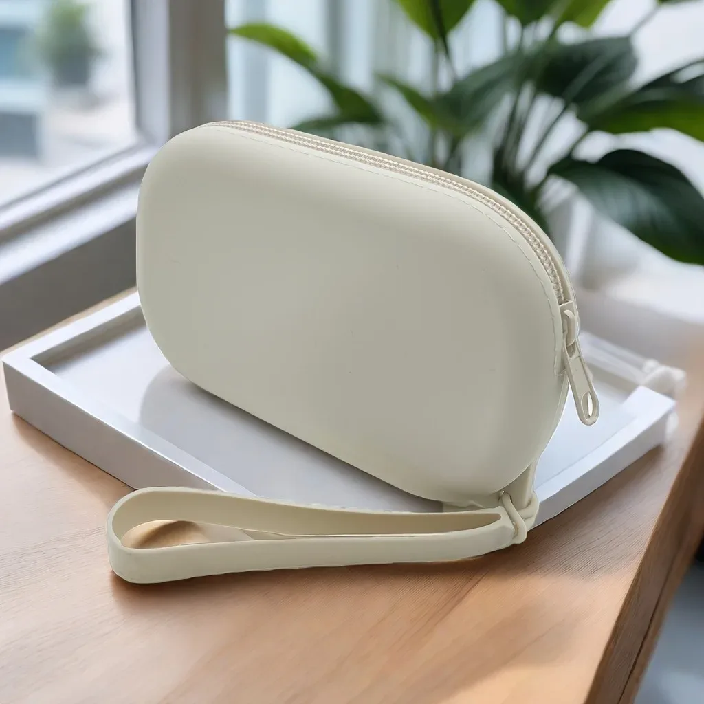 sac à cosmétiques ovale en silicone, pochette de rangement multifonctionnelle de grande capacité, sac de rangement étanche pour écouteurs, portefeuille porte-monnaie