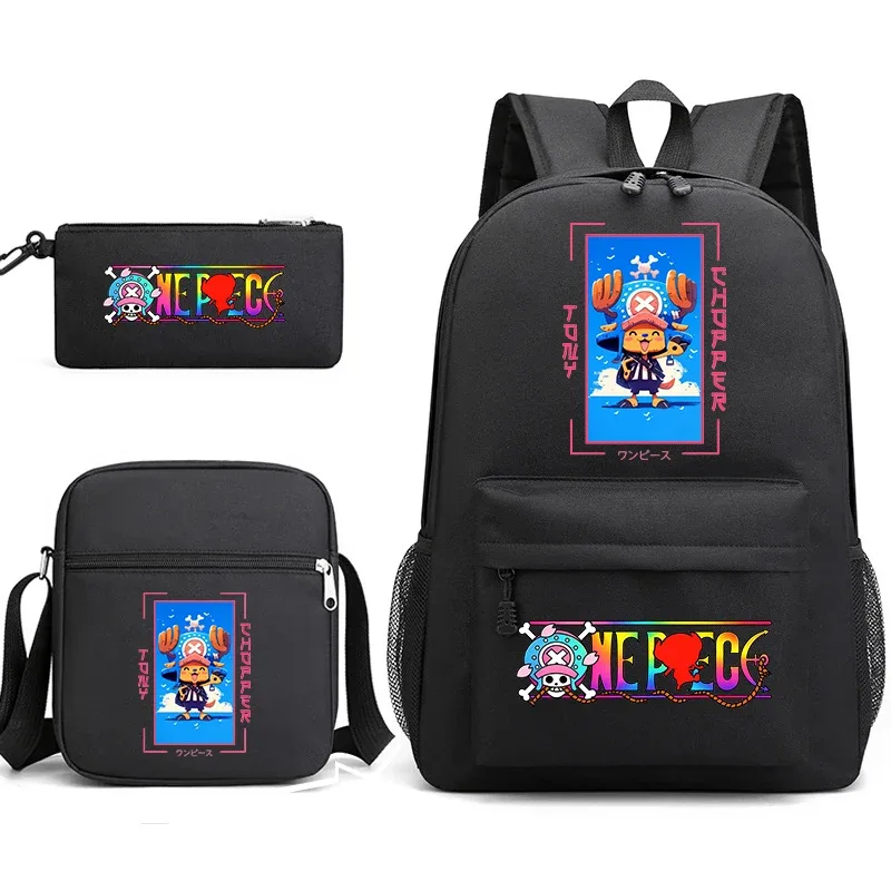 ensemble de sacs à dos d'école imprimés one piece tony tony chopper pour garçons et filles, sac mignon d'anime avec sac à bandoulière et étui à crayons