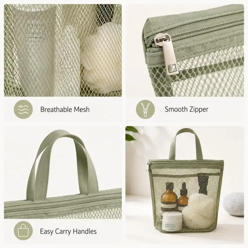 mini trousse à cosmétiques en maille avec poignée, organiseur portable à fermeture éclair pour maquillage et articles de toilette, pour voyage, salle de bain, salle de sport, 4 couleurs