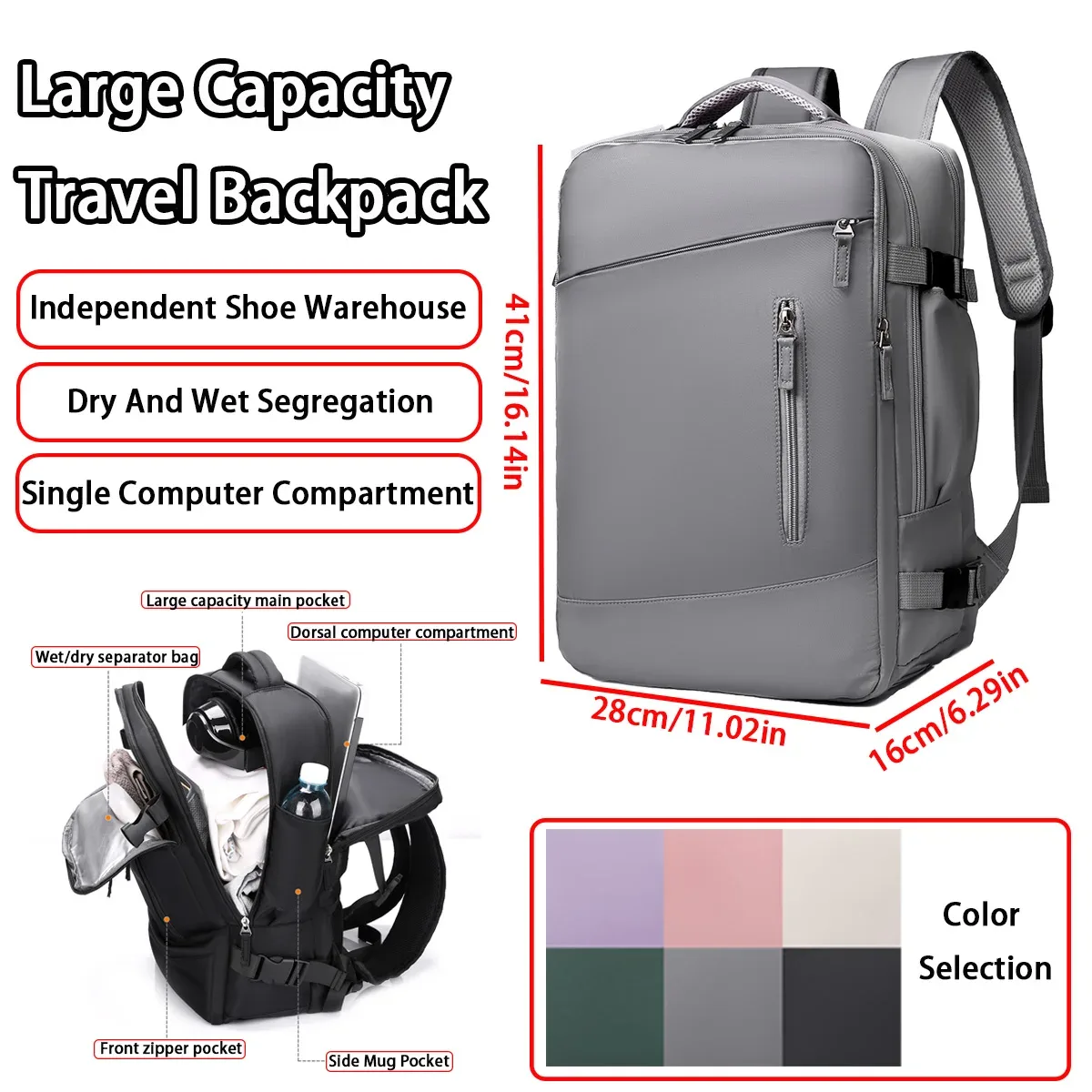 sac à dos de voyage oxford de grande capacité, sac à dos de loisirs simple pour hommes et femmes, compartiment à chaussures indépendant, interface usb