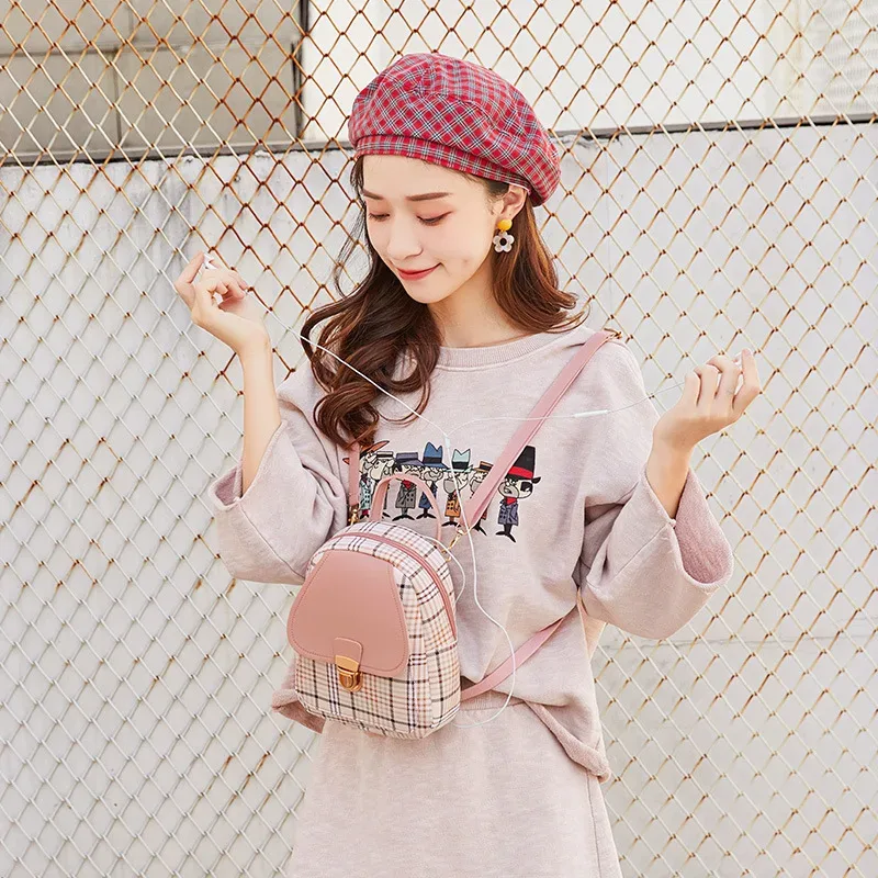 nouveau mini sac à dos bandoulière pour adolescente, sac à main à carreaux pour femme, sac à bandoulière pour téléphone, style coréen, nouveau modèle tendance pour femme