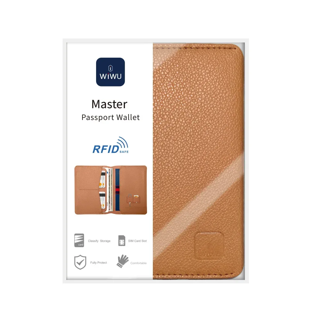 portefeuille wiwu master passport rfid anti-contrefaçon en cuir pu, pochette de rangement douce pour la peau, sac de transport