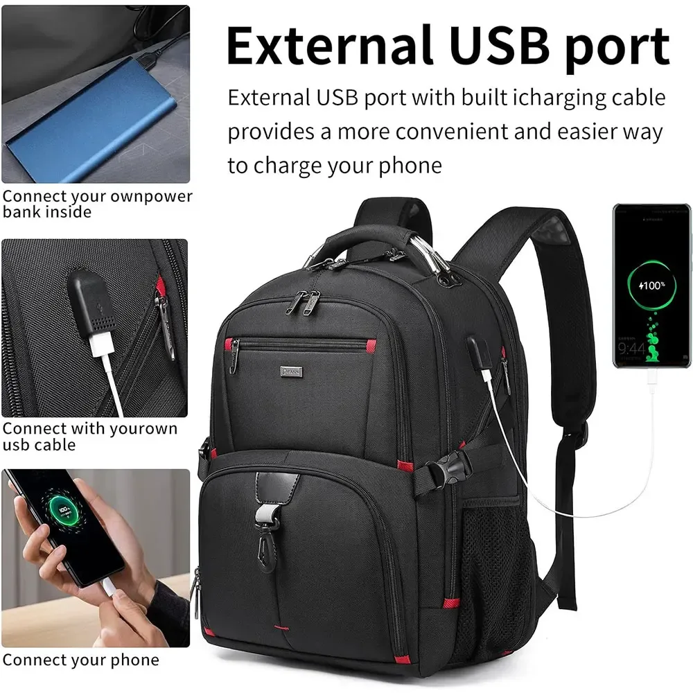 sac à dos de voyage pour homme de 50l, grande capacité, sacs à dos pour voyages d'affaires pour hommes et femmes, sac pour ordinateur portable de 15.6/17 pouces, sac à dos d'école pour étudiants