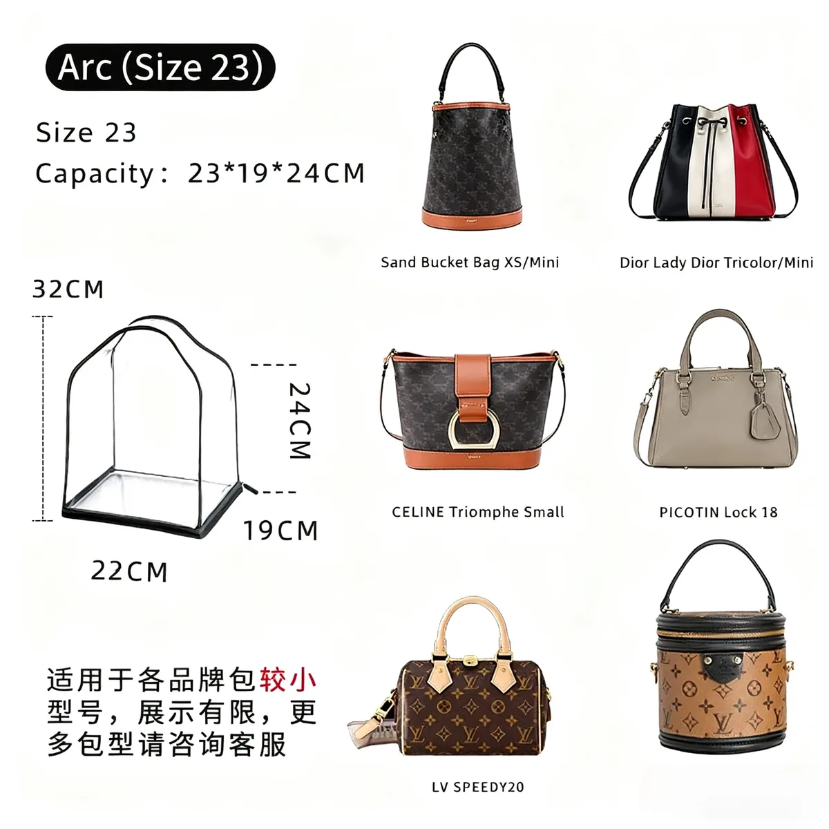 housse de rangement transparente, résistante à l'humidité, sans poussière, pour sacs à main de luxe, organisateur de sac à main premium avec fermeture éclair, sac peu encombrant