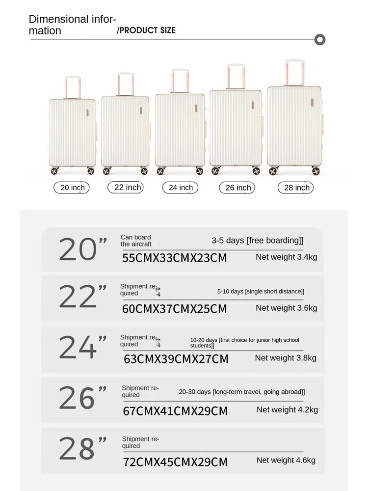 valise de voyage de haute qualité, nouvelle collection, 20 pouces, avec cadre en aluminium, en abs+pc épaissi, disponible en 22/24/26/28 pouces