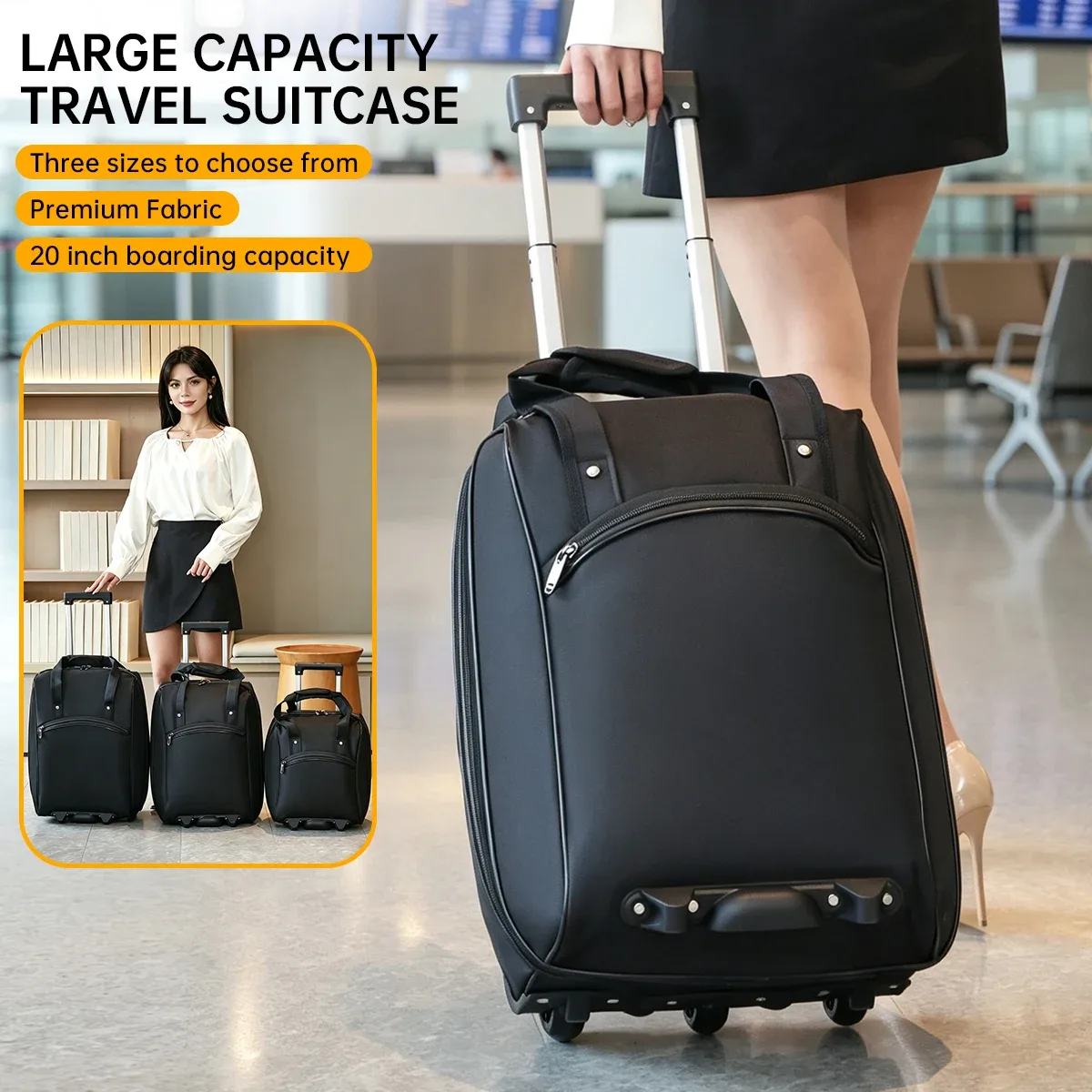 Nouveau modèle 2026 : Valise en tissu Oxford grande capacité, petite valise de voyage à roulettes 20 pouces, sac à main