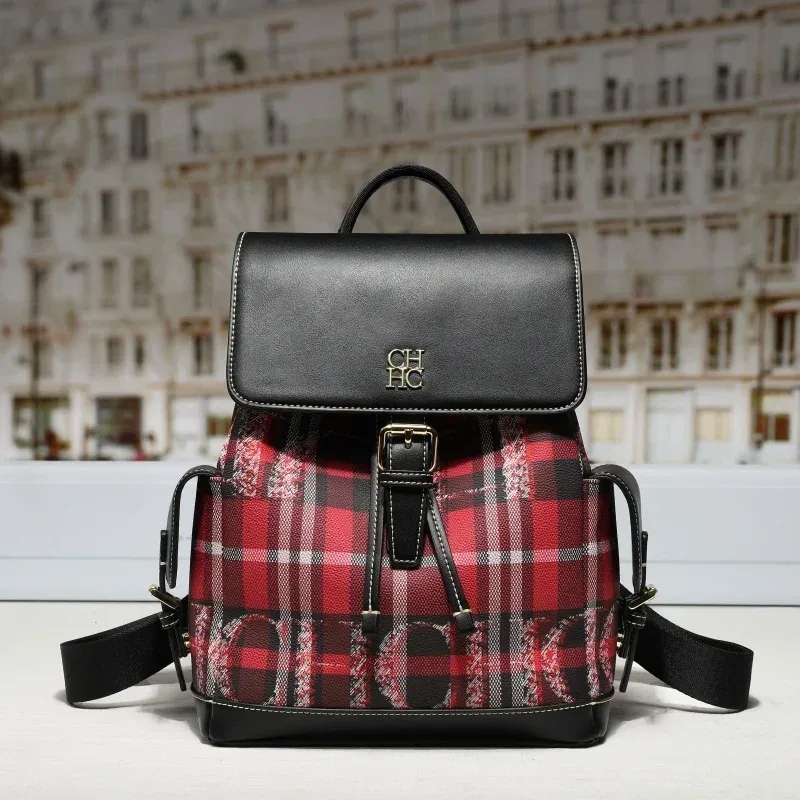 ch nouvelles femmes sac à dos motif à carreaux noir rouge couleur bloc dames sac boucle détail décontracté voyage quotidien bandoulière mode sac