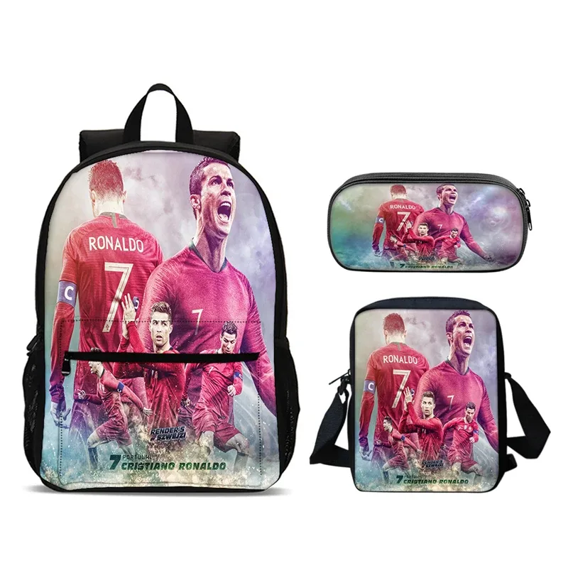 cr-7 3 pièces ensemble ronaldo sac à dos 47 cm/18.5 pouces grande capacité sac à dos sac à bandoulière trousse à crayons sacs de livre pour garçons fille meilleur cadeau