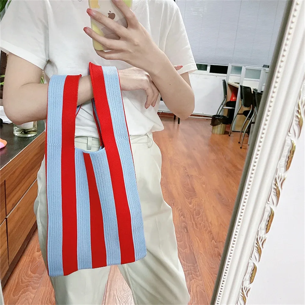 sacs fourre-tout en tricot rayé sac à bandoulière pour femme mode fourre-tout creux dames femme tissé shopper sac à main dame sac à main à bandoulière