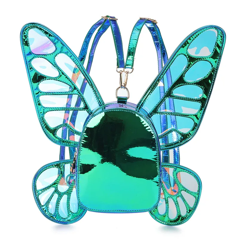 mode femmes laser mini sac à dos papillon ailes d'ange sac à dos pour filles voyage sac à dos décontracté sac d'école en cuir holographique