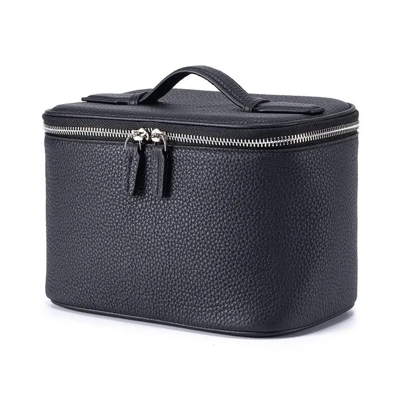 sac à cosmétiques de luxe haut de gamme en cuir de vachette de qualité supérieure, sac de rangement compartimenté de grande capacité, trousse de toilette portable pour femme