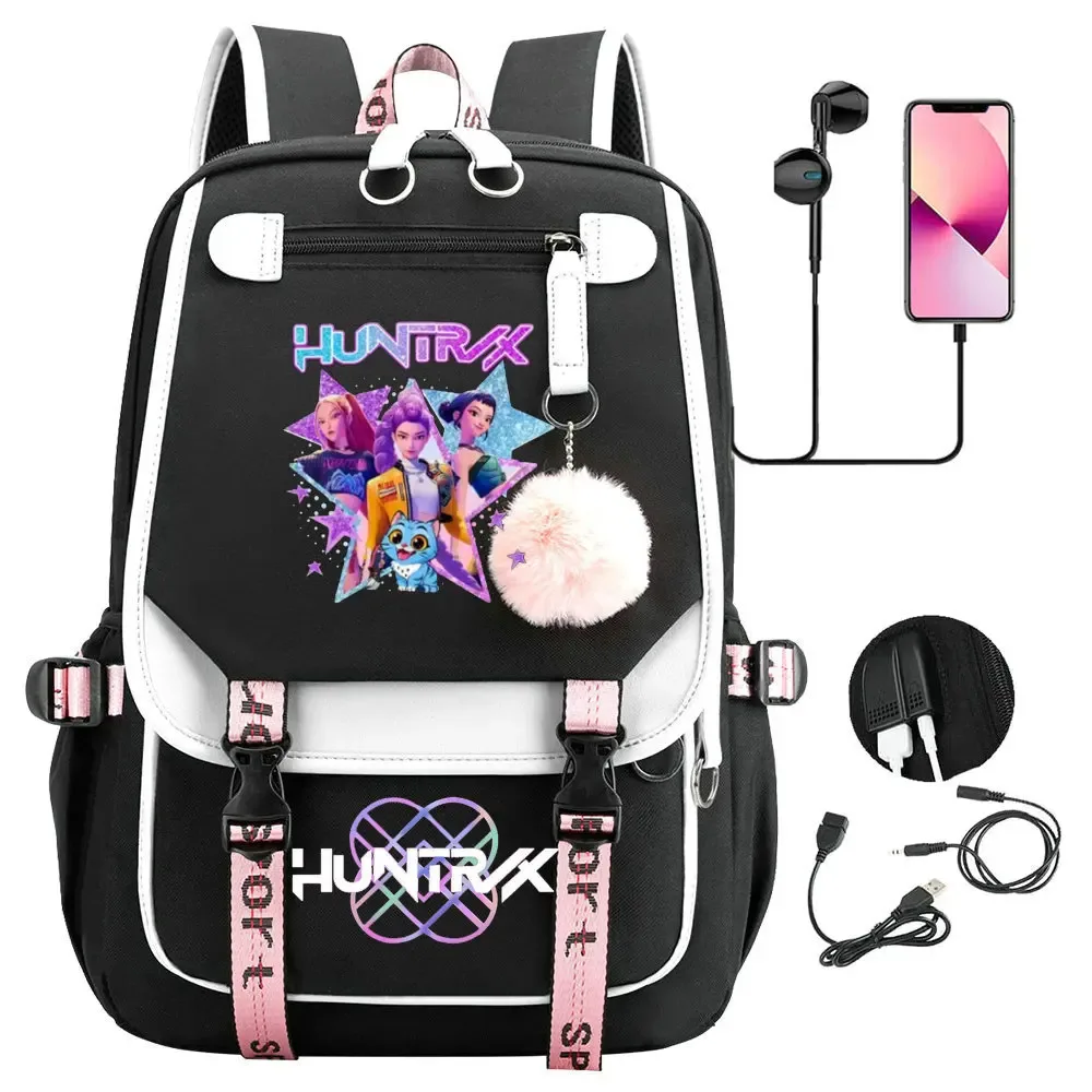 sac à dos kpop demon hunters, noir et rose, grande capacité, pour le quotidien, les voyages en plein air, rangement pratique, cadeaux de vacances