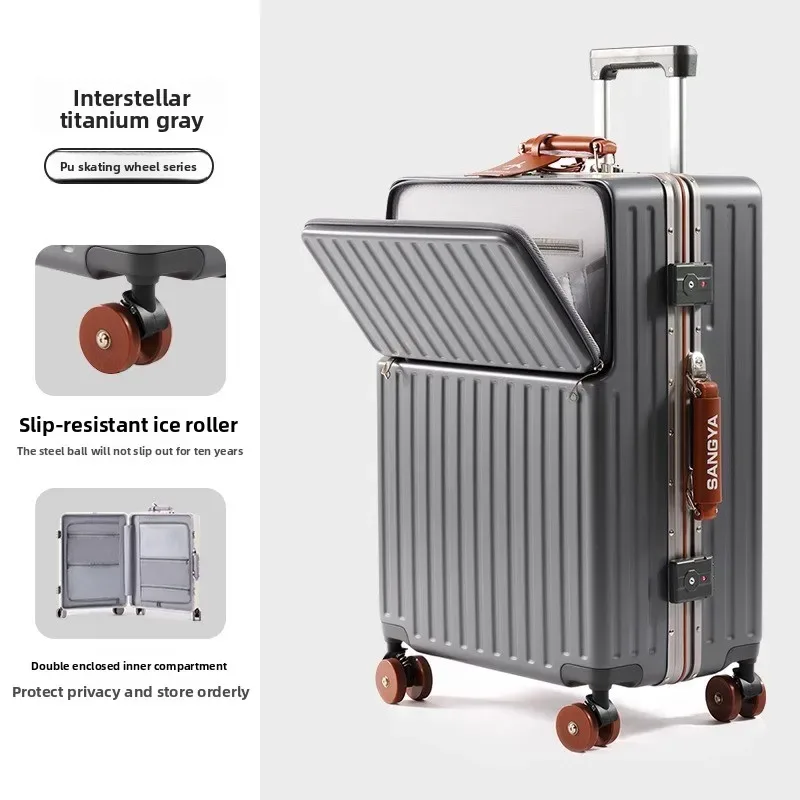 klqdzms valise ouverture avant boîte d'embarquement boîtier de chariot pour ordinateur portable 20 "24" 26 "28 pouces boîte de mot de passe de grande capacité avec bagage à roulettes