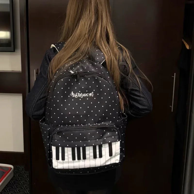sac à dos pour clavier de piano à pois, en nylon imperméable, grand format, pour étudiants, élégant, léger, sac de voyage et de rangement