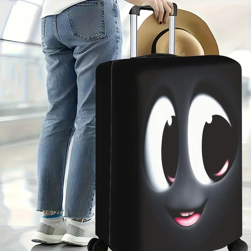 1 housse de bagage à motifs de visages de dessins animés mignons. convient aux valises de 18 à 32 pouces ; protège efficacement votre valise.
