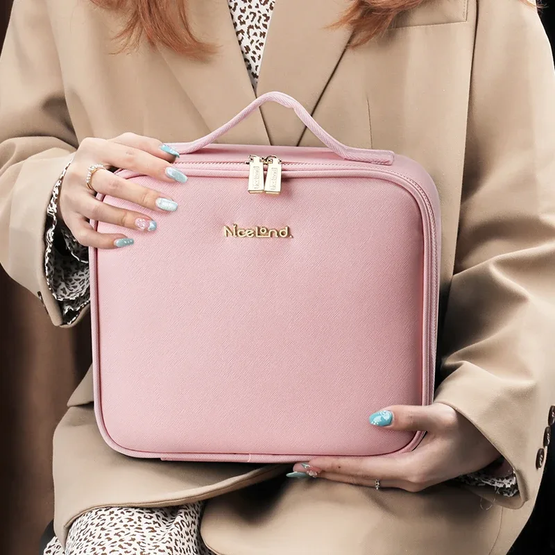 miroir de mallette de train 3 couleurs, trousse de maquillage portable blanche, organisateur étanche avec séparateurs réglables, mallette de rangement de cosmétiques, cadeau