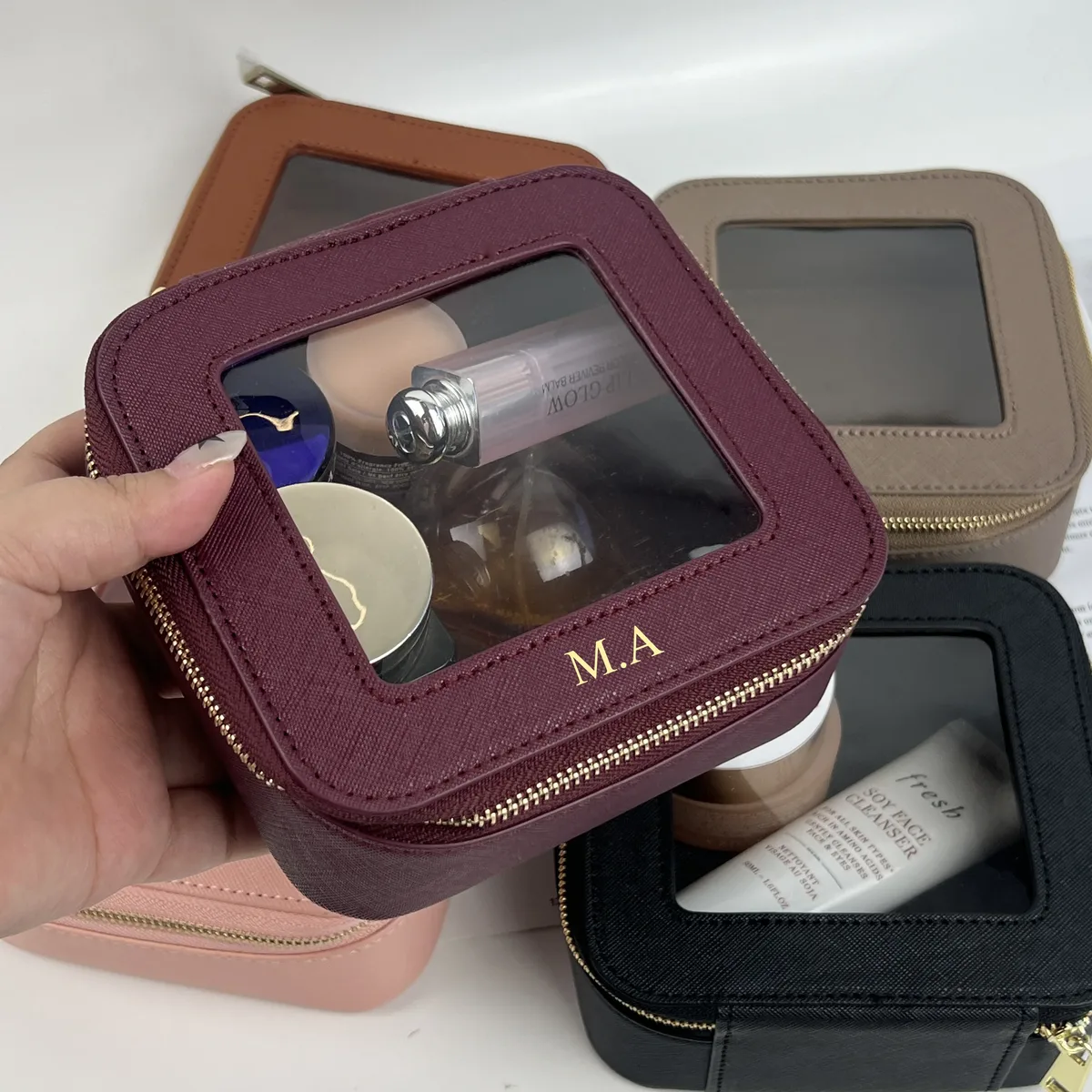 sac de rangement multifonctionnel en cuir saffiano personnalisé pour cosmétiques, portable, imperméable, pour rouge à lèvres et crème visage, grande capacité, idéal pour les voyages