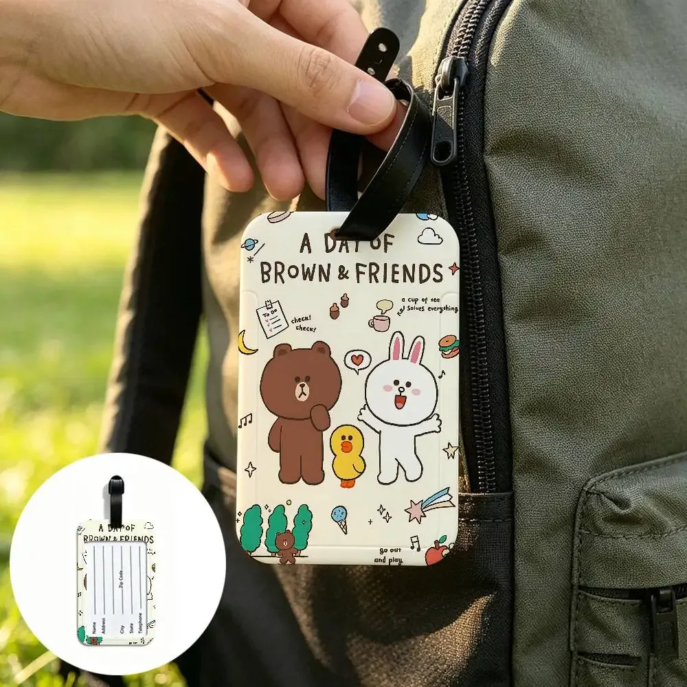 l-line animation friends étiquette de bagage universelle en pvc anti-perte avec carte d'information pour valise et sac à dos
