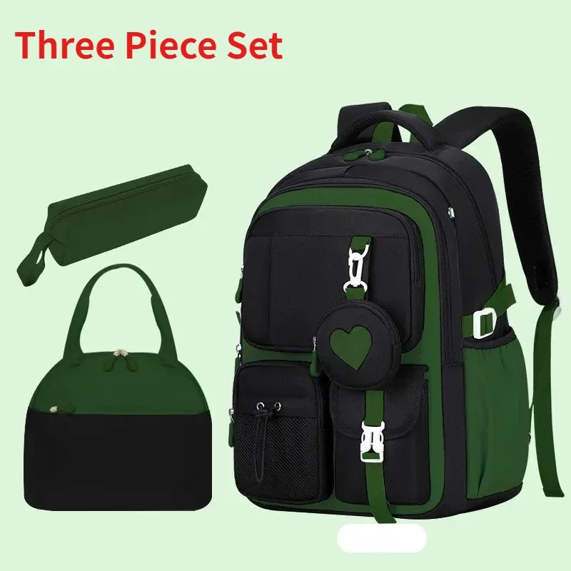 sac à dos scolaire, trousse et sac à déjeuner, ensemble trois pièces, tissu nylon imperméable, pour garçon, fille, adolescents, tendance