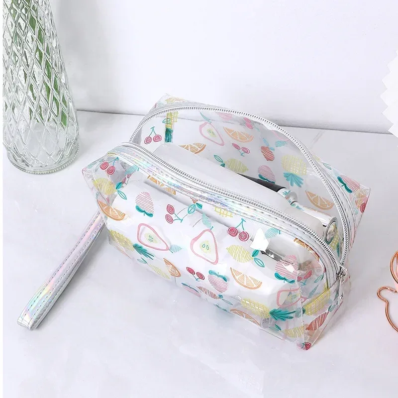 trousse de maquillage transparente étanche pour femmes et filles, trousse cosmétique de voyage, trousse de toilette, poudres transparentes, imprimé mignon, fleur d'avocat