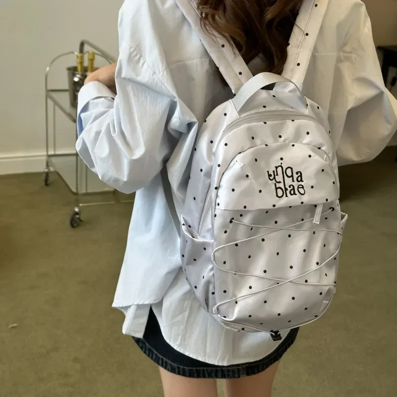 sac à dos coréen mignon à pois, sac à dos de mode pour trajets quotidiens, sac à dos kawaii y2k pour filles, sac de voyage portable pour l'extérieur, sac d'école pour étudiants