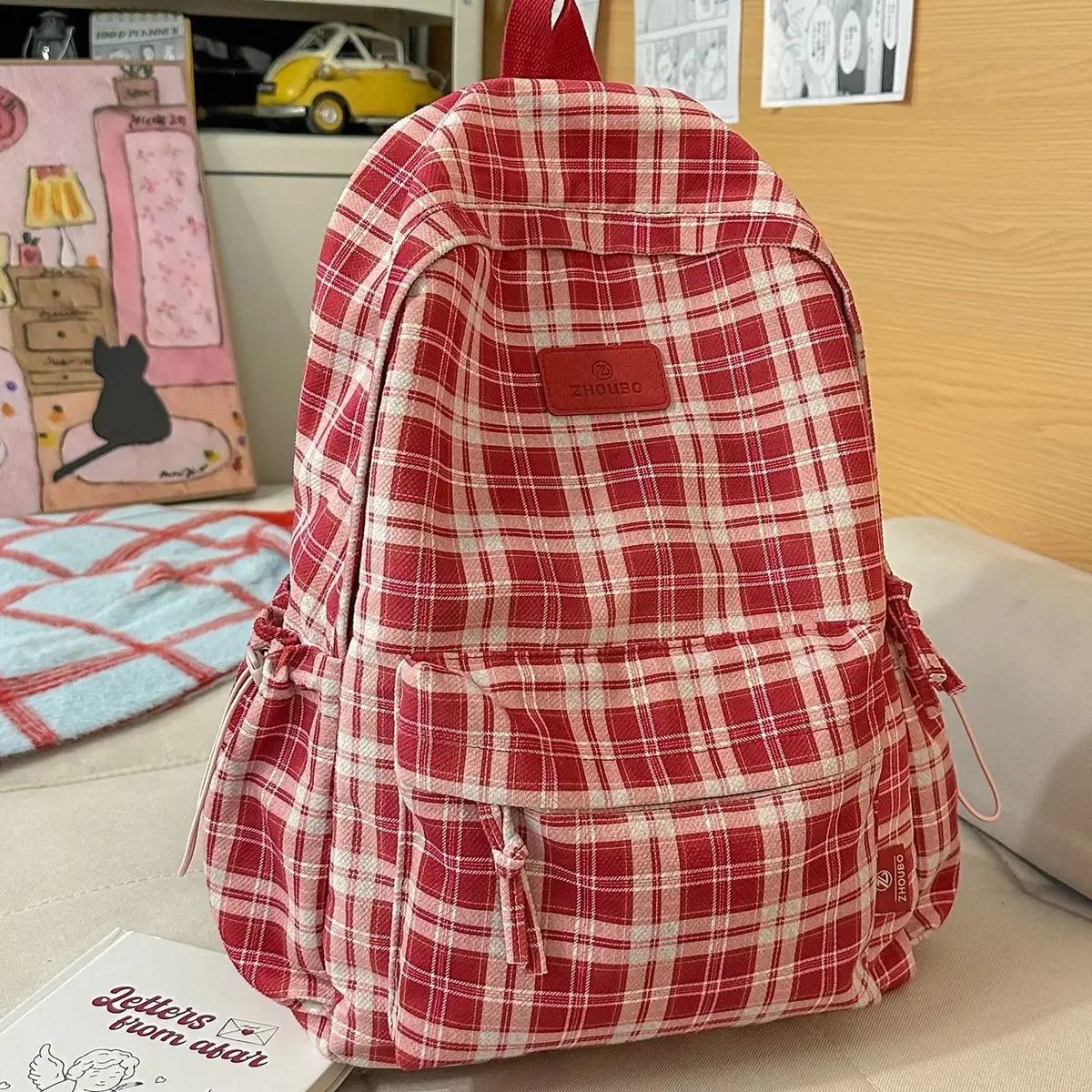 sac à dos rétro britannique à carreaux grande capacité pour filles, lycéennes, étudiantes, sac à bandoulière en nylon pour femmes