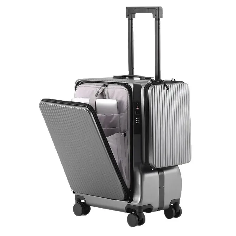 Valise de voyage multifonctionnelle à ouverture frontale en aluminium, 20 pouces, pour affaires, avec roulettes, bagage cabine