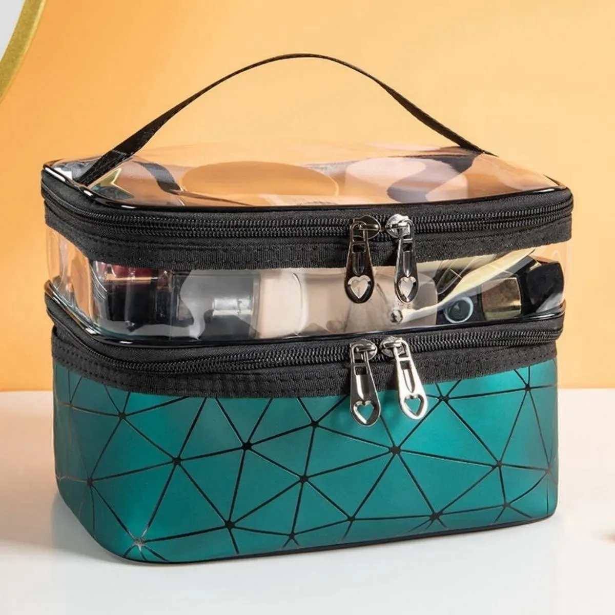 double trousse de maquillage portable de grande capacité, version coréenne, sac de toilette multifonctionnel de voyage ringer, sac de rangement portable