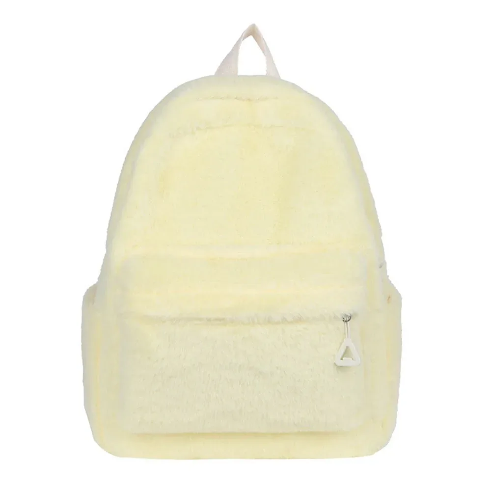 nouveau sac femme en peluche léger couleur unie sac à dos étudiant grande capacité sac à dos de voyage en plein air