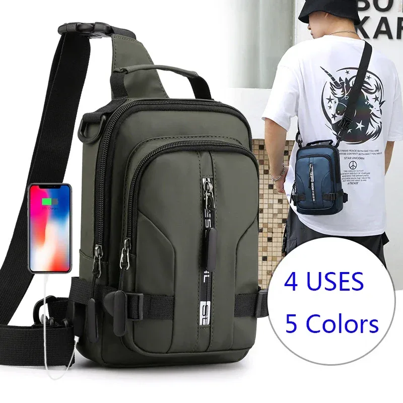 Hommes Mini sac à dos fronde bandoulière sac à bandoulière sac à dos avec Port de chargement USB voyage Nylon mâle côté messager poitrine sac Pack