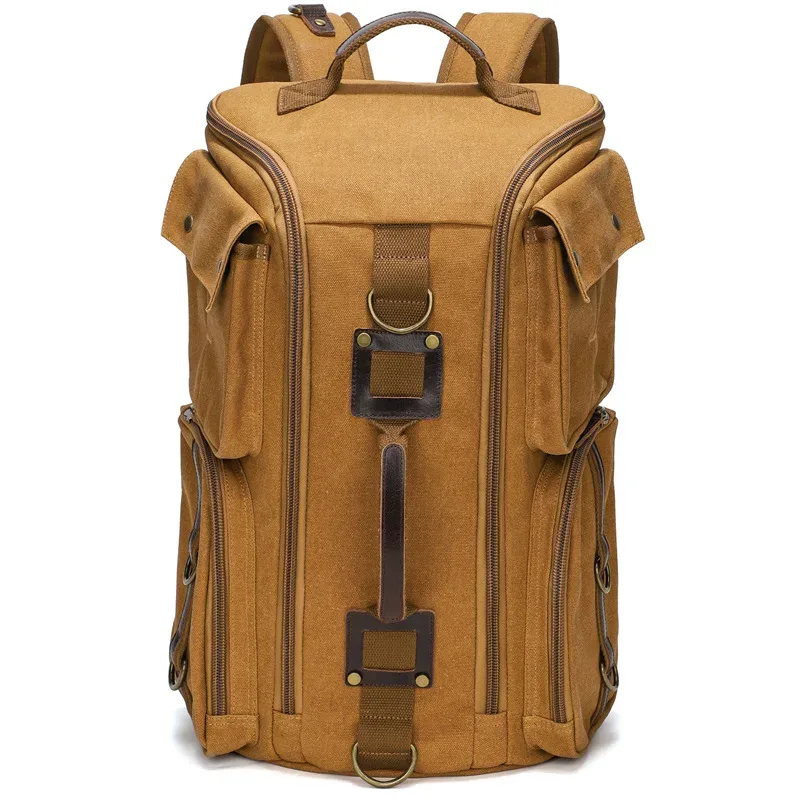 vintage cuir man16 pouces sac à dos pour ordinateur portable toile cirée sac à dos à bandoulière sac à dos de voyage pour hommes femmes
