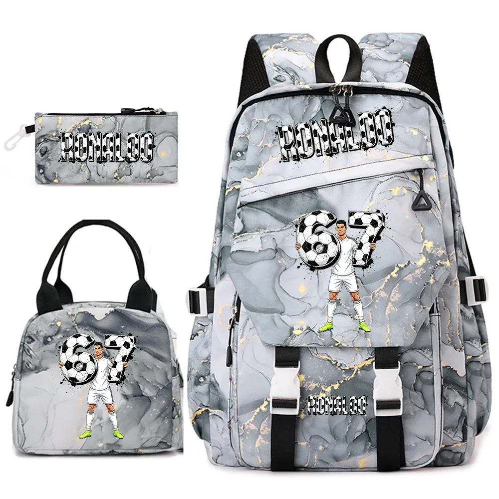 ensemble de sacs à dos pour étudiants avec imprimé cr7 ronaldo 67, avec sac à lunch et trousse à crayons, sac à dos de voyage pour adolescentes