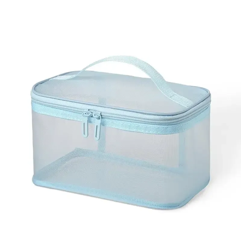 sac de voyage transparent en maille pour maquillage | organisateur de cosmétiques à grande capacité à une seule couche | pochette de rangement respirante pour produits de soin et articles de toilette