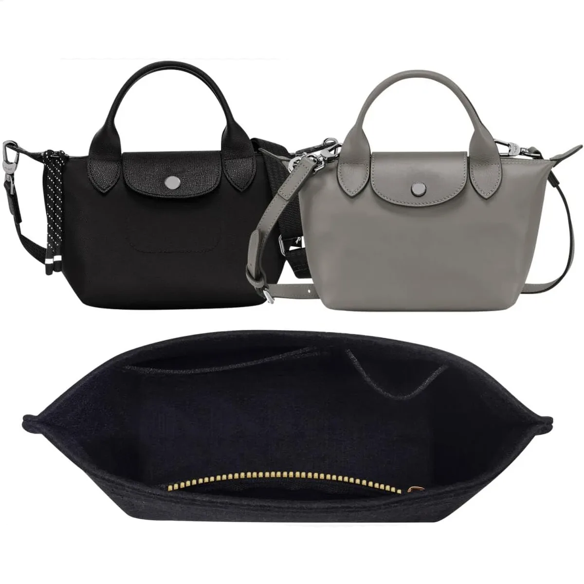 organisateur de sac en feutre pour longchamp le pliage cuir top handle bag xs, organisateur de maquillage ultraléger, sac de voyage intérieur