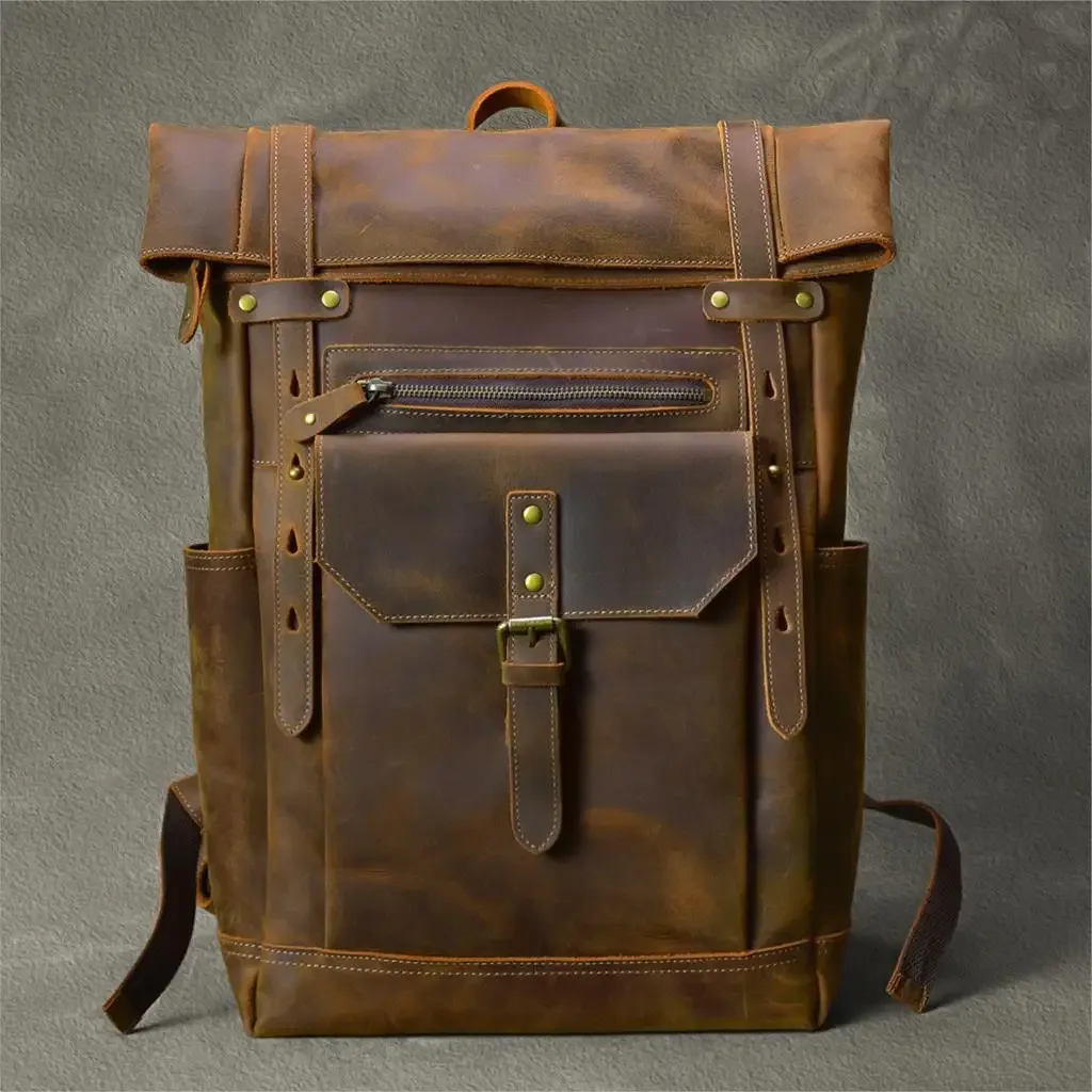 2025 nouveau sac à dos en cuir véritable pour hommes 15-17 pouces pochette d'ordinateur grande capacité sacs à