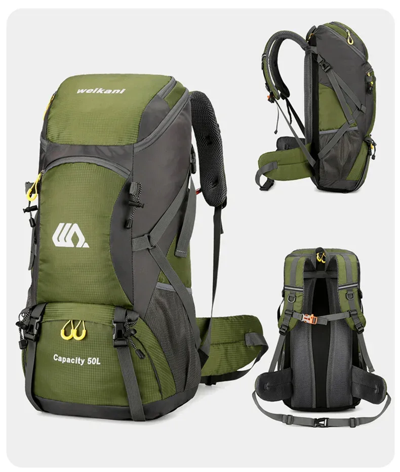 Sac à dos de voyage 50L pour hommes, grand sac à dos de randonnée, sac étanche pour touristes, sac de sport de plein air, sac d'alpinisme, bagages