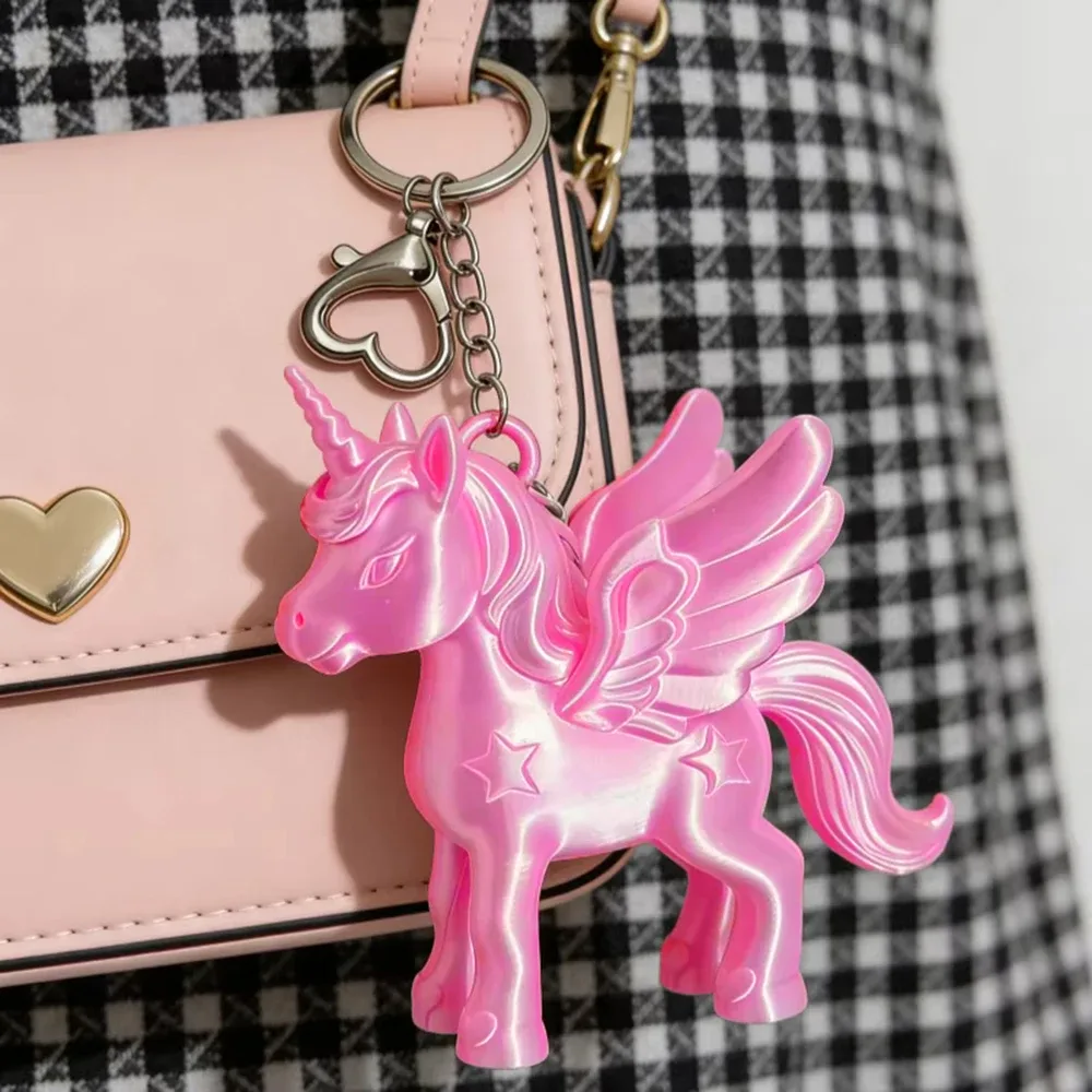 porte-clés licorne rose style coréen, pégase imprimé en 3d, breloque mignonne pour sac, fermoir cœur, pendentif pour sac à dos, cadeau pour femme et fille