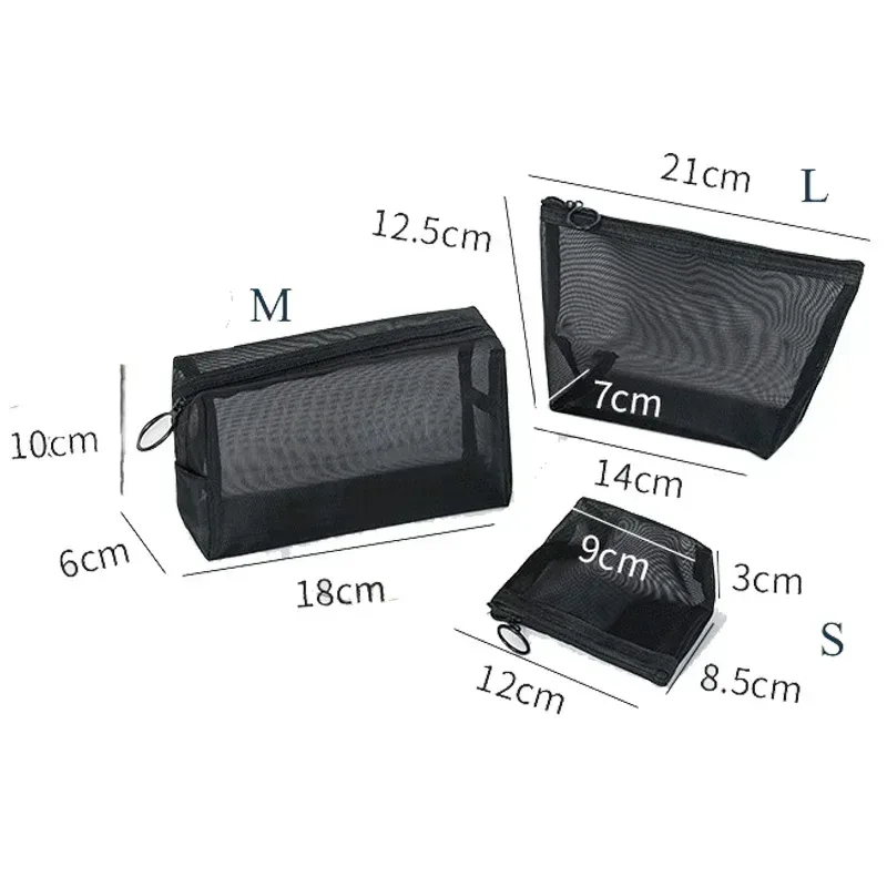 sac à cosmétiques en maille pour femmes, rangement de voyage, sac de maquillage, organisateur, pochette de maquillage portable, petite et grande trousse de toilette et de beauté