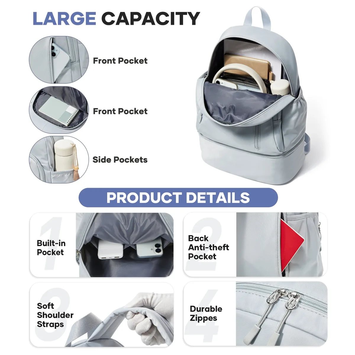 sac à dos de sport pour femmes et hommes, sac à dos de sport avec compartiment à chaussures, sac à dos de voyage pliable, sac de sport étanche pour la natation, le yoga