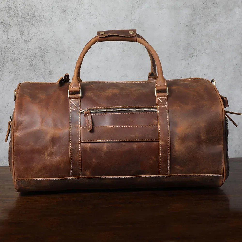 sac de voyage pour homme en cuir pleine fleur s.worker, multi-poches, grande capacité, sac de week-end, cuir pleine fleur